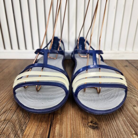 Crocs Isabella Strappy Jelly Sandals Womens Sz 8 Blue Ivory Slip On Shoes 202465 - Picture 2 of 9